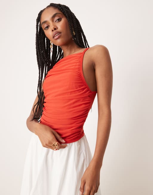 ASOS DESIGN - Rød bodystocking med tynde stropper og indsyning i mesh