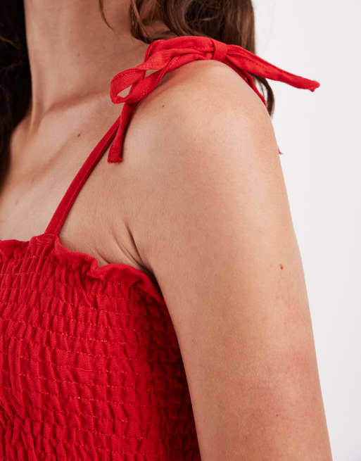 ASOS DESIGN - Rød bralette-top med rynker i hørblanding, 3 af 4