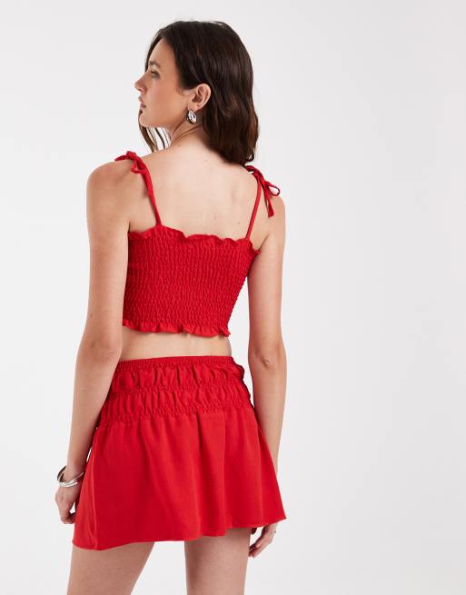 ASOS DESIGN - Rød bralette-top med rynker i hørblanding, 4 af 4