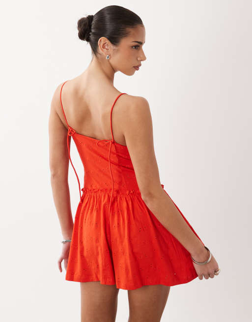 ASOS DESIGN - Rød broderet cami-minikjole, 4 af 4