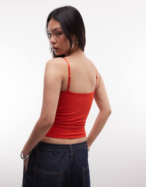 ASOS DESIGN - Rød cami-top i to lag med dyb rund hals, 4 af 4