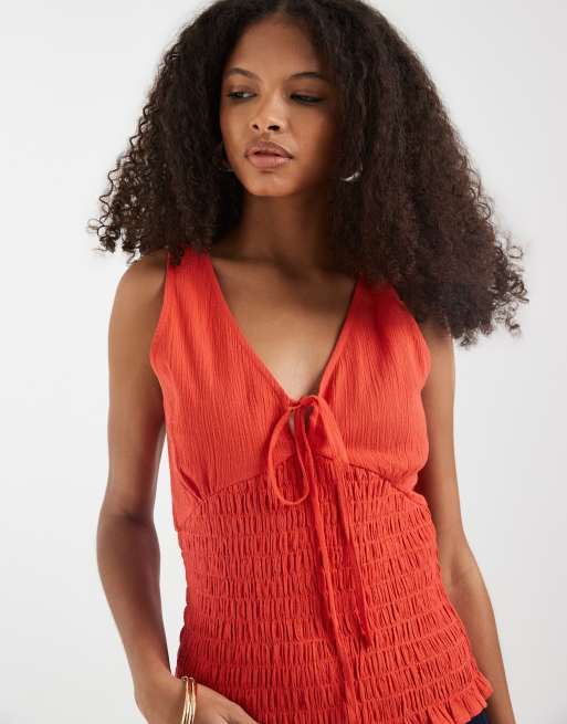 ASOS DESIGN - Rød cami-top med V-hals og rynket talje, 3 af 4