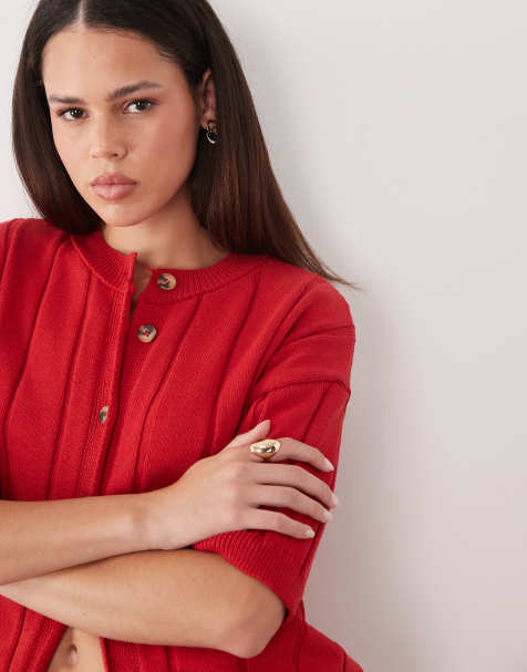 ASOS DESIGN - Rød cardigan i strik af bomuld - Del af sæt - view 1