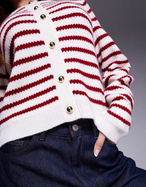 ASOS DESIGN - Rød cardigan i tæt strik med guldfarvede knapper, 3 af 4