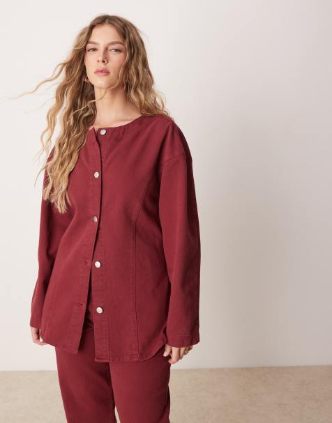 ASOS DESIGN - Rød denimskjorte med tætsiddende talje - view 1