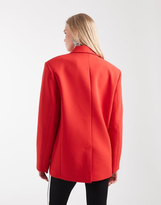 ASOS DESIGN - Rød dobbeltradet blazer med skulderpuder, 3 af 4