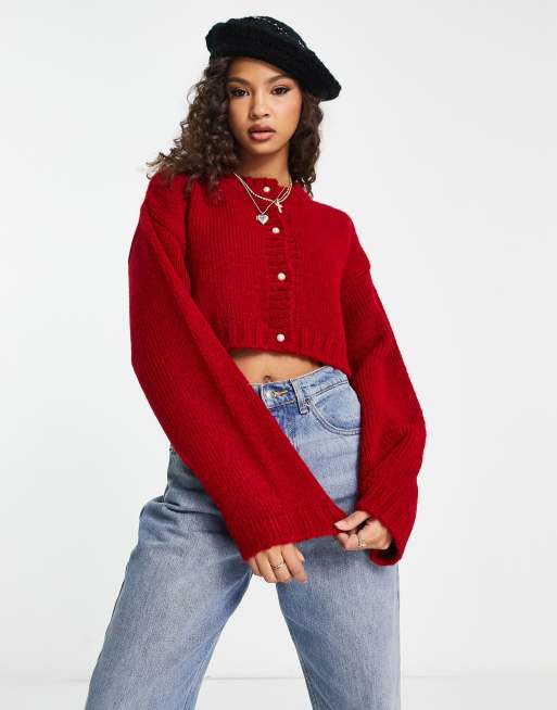 ASOS DESIGN - Rød firkantet cropped cardigan