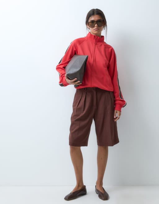 ASOS DESIGN - Rød jakke i trikot med ståkrave og lynlås - Del af sæt, 4 af 4