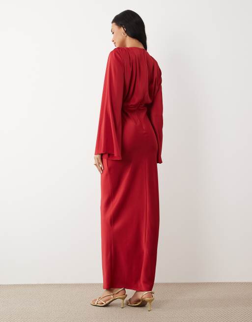 ASOS DESIGN - Rød kjole med trompetærmer og draperinger, 4 af 4