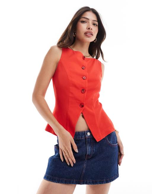 ASOS DESIGN - Rød longline vest i hørblanding