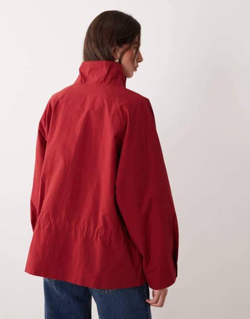 ASOS DESIGN - Rød løstsiddende utility-jakke med ståkrave og indsyet talje, 4 af 4
