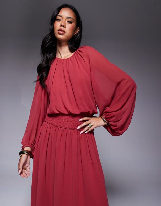 ASOS DESIGN - Rød maxikjole i chiffon med rynket talje, 2 af 4