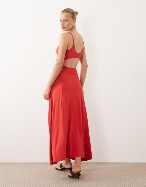 ASOS DESIGN - Rød maxikjole i modal med udskæringsdetalje bagpå, 3 af 4