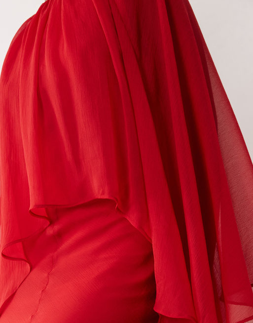 ASOS DESIGN - Rød maxikjole med fulde kappeærmer og flæser, 4 af 4