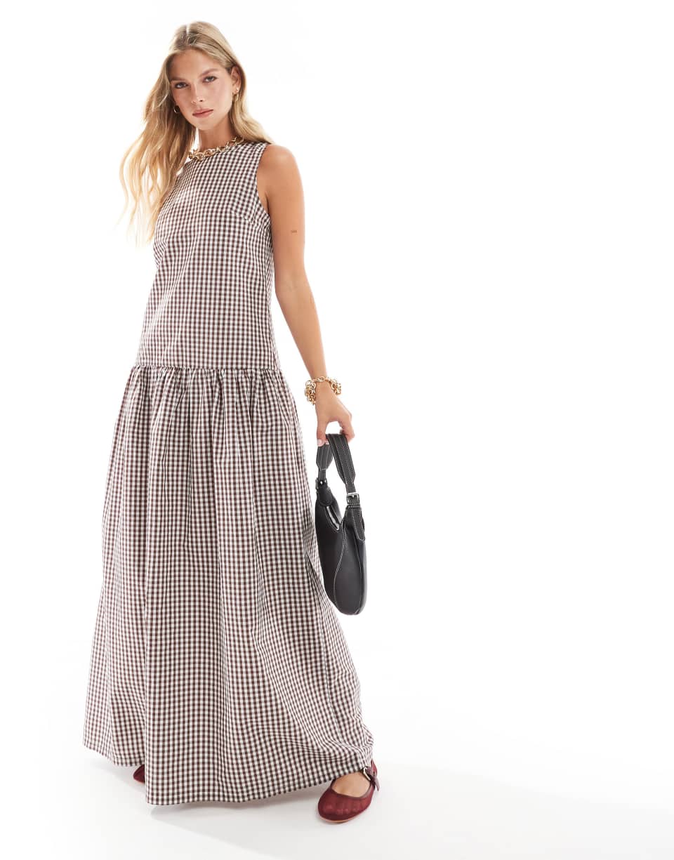Red gingham maxi dress