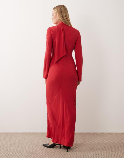 ASOS DESIGN - Rød maxikjole med høj hals og tørklædedetalje, 4 af 4
