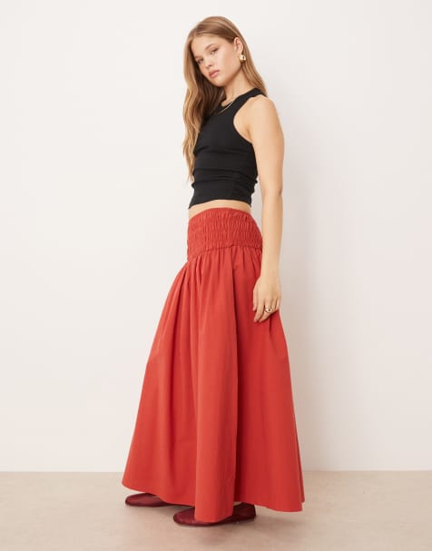 ASOS DESIGN - Rød maxinederdel med rynket talje - view 1