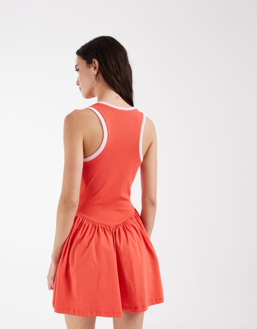 ASOS DESIGN - Rød minikjole med lyserøde kantbånd i kontrast, 4 af 4