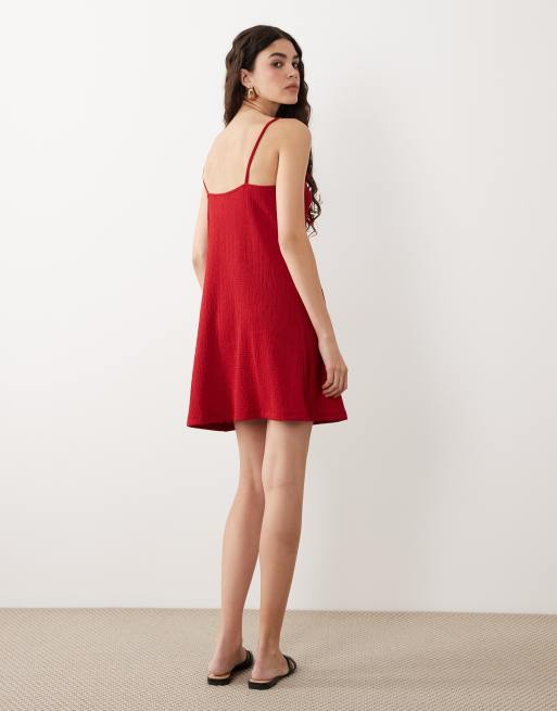 ASOS DESIGN - Rød minikjole med tekstur, stropper og bindedetalje foran, 4 af 4
