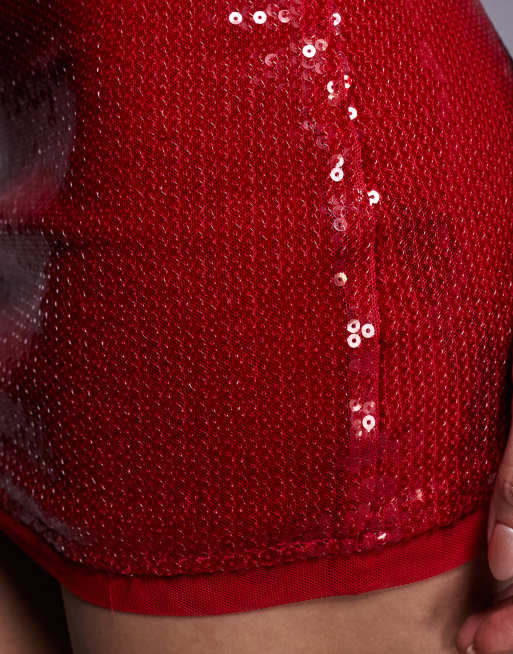 ASOS DESIGN - Rød mininederdel i meshblanding med pailletter - Del af sæt, 5 af 5