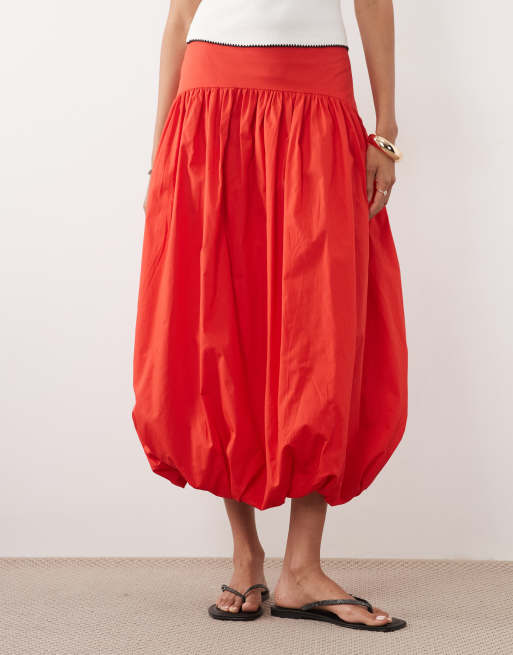 ASOS DESIGN - Rød nederdel med sænket talje og puf i kanten, 2 af 5