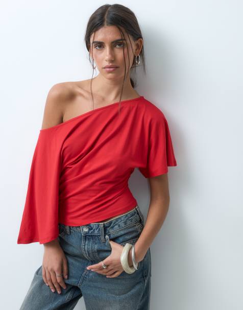 ASOS DESIGN - Rød offshoulder-overdel - view 1