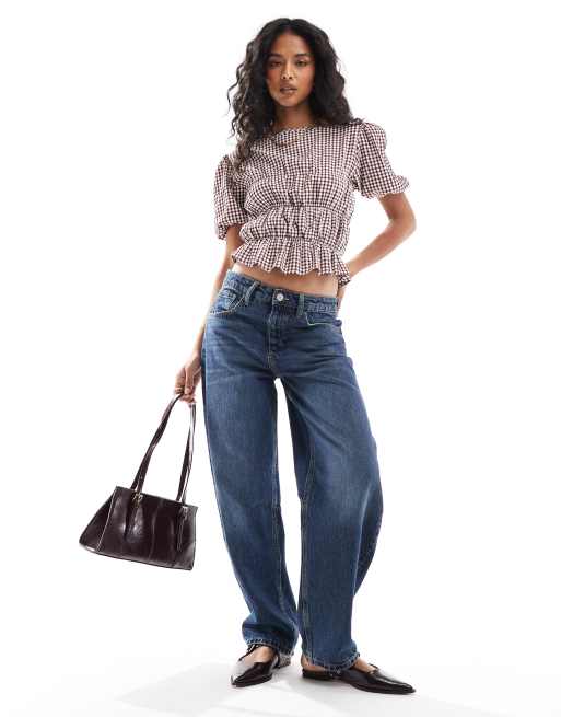 ASOS DESIGN - Rød og cremefarvet bluse med smock og ginghamtern