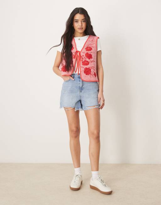 ASOS DESIGN - Rød og hvid habitvest med vatteringer, striber og broderier, 3 af 4