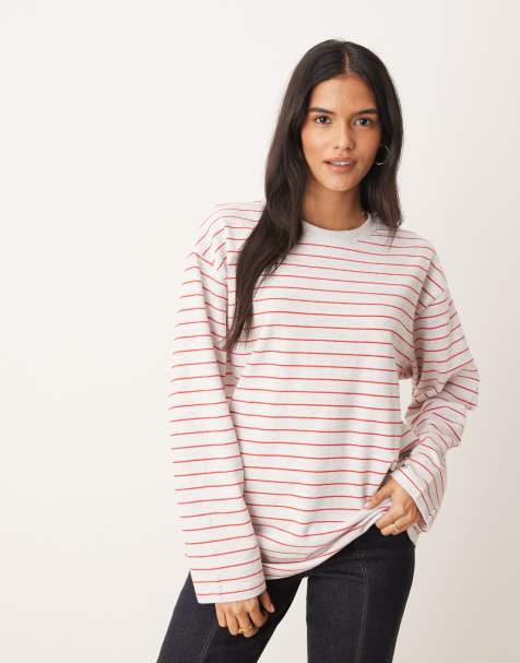 ASOS DESIGN - Rød og hvid T-shirt med lange ærmer og teksturerede striber - view 1