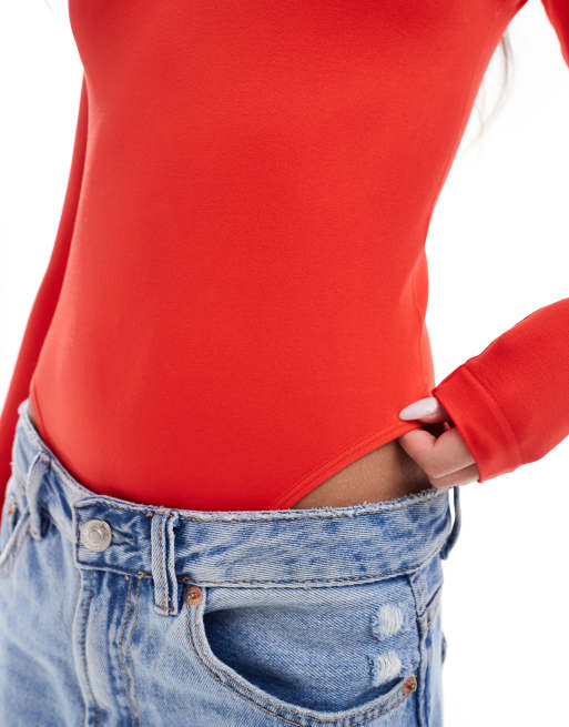 ASOS DESIGN - Rød og sømløs bodystocking med lange ærmer samt rund hals og formgivende effekt, 3 af 4