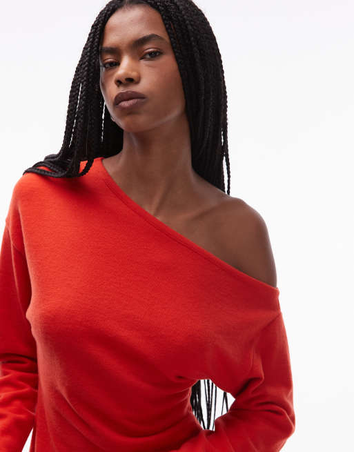 ASOS DESIGN - Rød og superblød offshoulder-top med lange ærmer og korsettalje , 3 af 4
