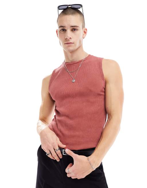 ASOS DESIGN - Rød og tætsiddende tanktop i olievask
