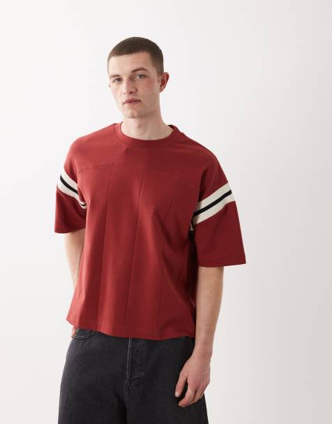 ASOS DESIGN - Rød oversized firkantet T-shirt i bred ribstrik med kontrastfarvede paneler - view 1