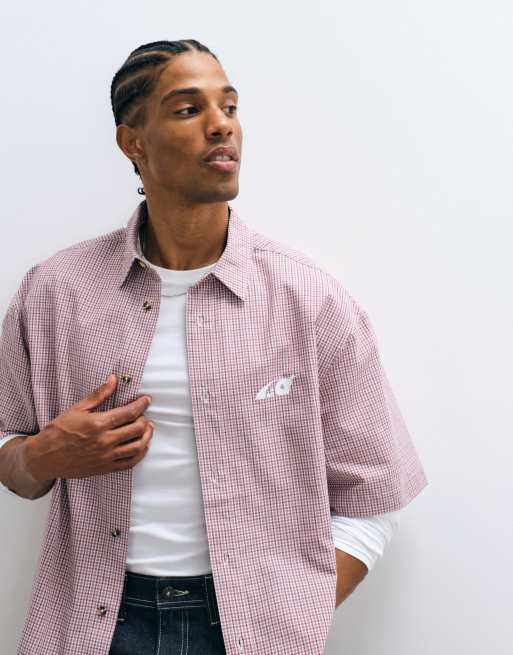 ASOS DESIGN - Rød oversized skjorte med tern og firkantet pasform samt print på brystet, 2 af 5