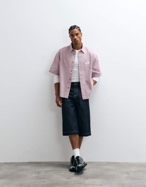 ASOS DESIGN - Rød oversized skjorte med tern og firkantet pasform samt print på brystet, 3 af 5