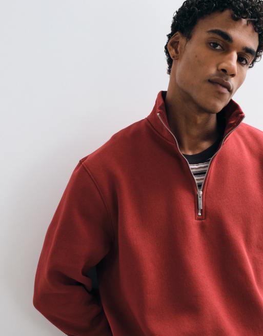 ASOS DESIGN - Rød oversized sweatshirt med lynlås i halsen i firkantet pasform, 2 af 5