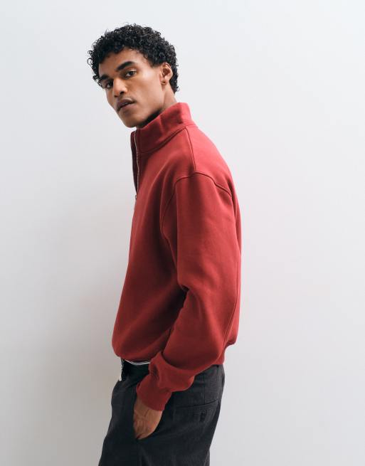 ASOS DESIGN - Rød oversized sweatshirt med lynlås i halsen i firkantet pasform, 5 af 5