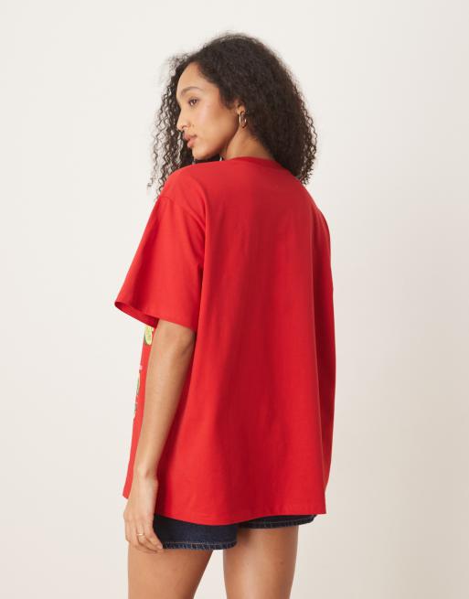 ASOS DESIGN - Rød oversized T-shirt med agurkegrafik, 4 af 4