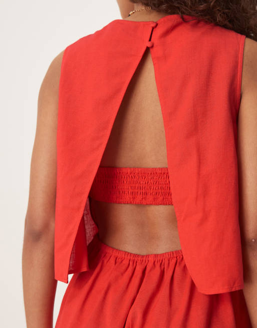 ASOS DESIGN - Rød playsuit i to lag stof med åben ryg, 3 af 4