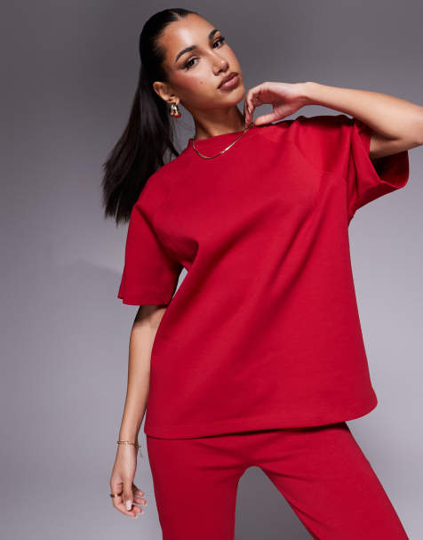 ASOS DESIGN - Rød raglan-T-shirt med interlock-syninger - Del af sæt - view 1
