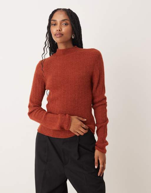 ASOS DESIGN - Rød ribstrikket afslappet top med ståkrave