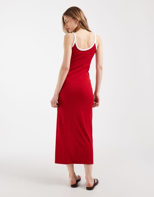ASOS DESIGN - Rød ribstrikket midikjole med hvide kontrastkanter, 3 af 4