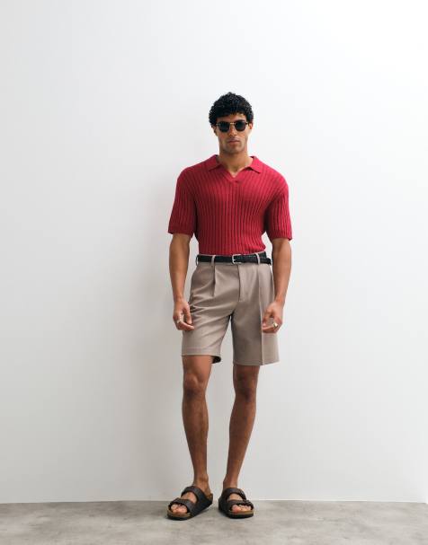 ASOS DESIGN - Rød ribstrikket oversized polo med tekstur - view 1