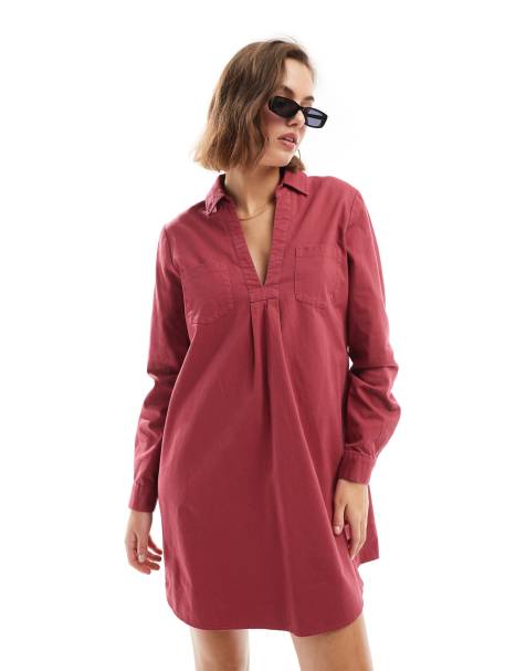 ASOS DESIGN - Rød shift-minikjole med rå kanter i bomuldstwill - view 1