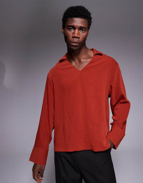 ASOS DESIGN - Rød skjorte med dyb reverskrave i firkantet og oversized pasform - view 1