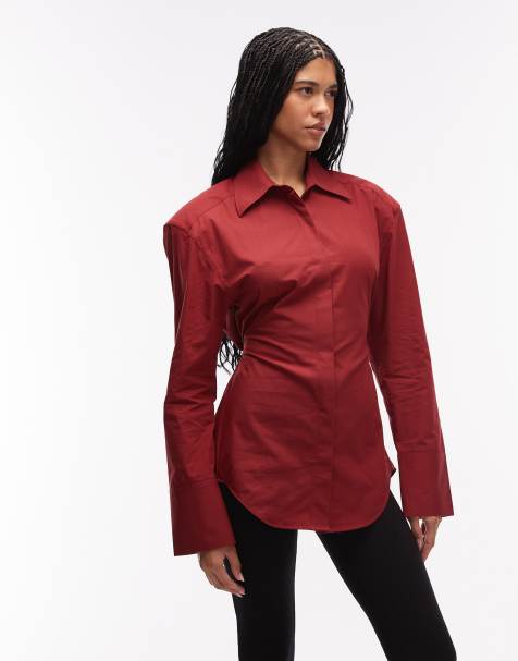 ASOS DESIGN - Rød skjorte med indsyninger, bindebånd på ryggen og skulderpuder - view 1