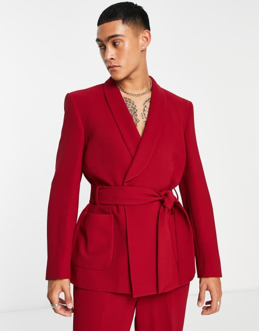 ASOS DESIGN - Rød smal habitjakke i twill