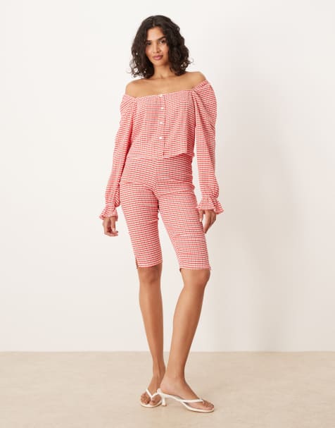 ASOS DESIGN - Rød sæt med milkmaid-snit og gingham-tern - view 1