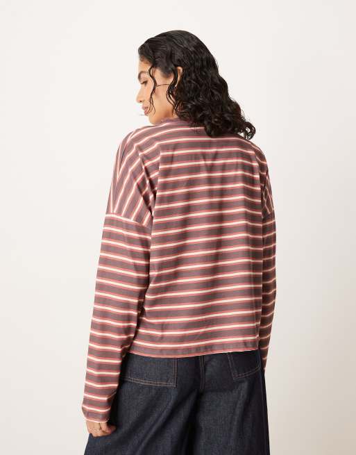 ASOS DESIGN - Rød-stribet og oversized top med lange og vide ærmer, 3 af 4