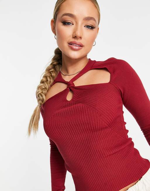 ASOS DESIGN - Rød strikket top med udskæringsdetalje og knude foran, 3 af 4